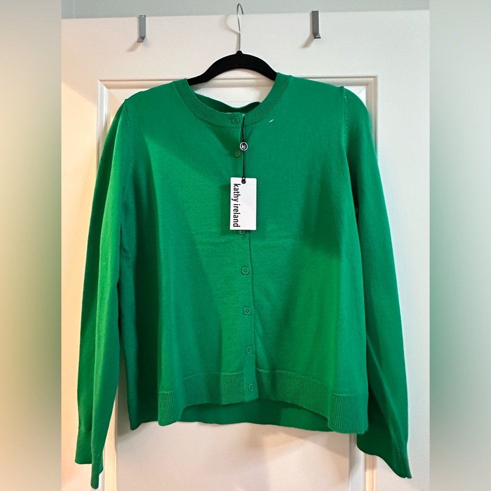 kathy ireland Bright Green Button-Front Cardigan